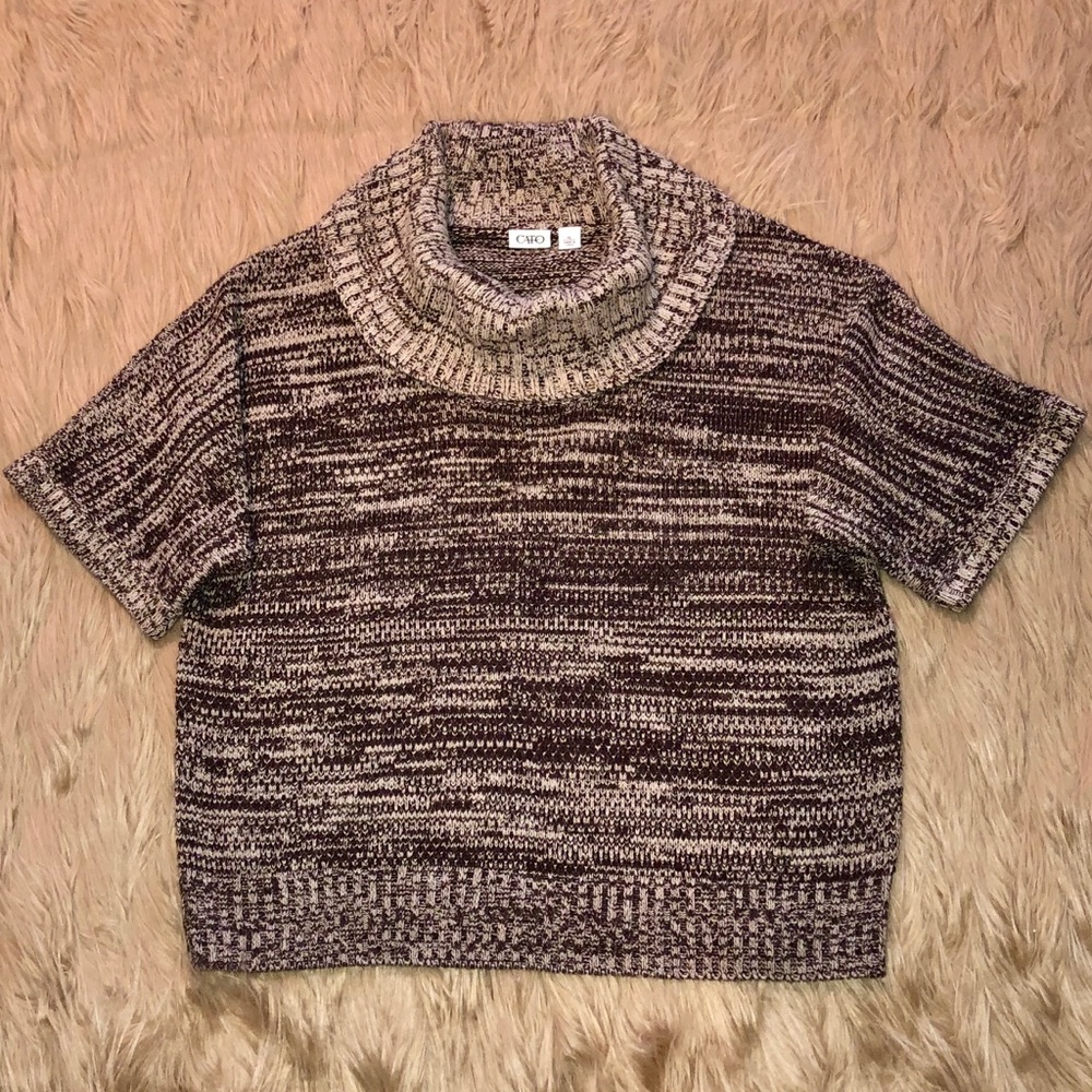 BROWN & IVORY SHORT SLEEVE COWL NECK SWEATER—PERFECT FOR THE OFFICE OR JEANS!!